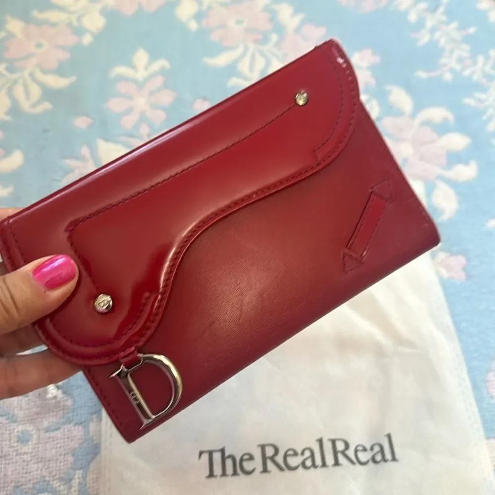 VTG *Christian Dior* AUTHENTIC Saddle Flap Red 2-Way French Wallet Clutch
